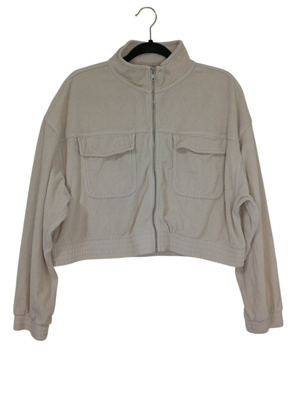 Aerie Beige Cropped Corduroy Zip-Up Jacket With Front Pockets XL Womens